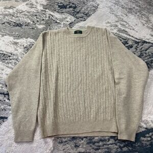 Club Room Sweater Mens Medium Heather Oatmeal Lambswool Cable Knit Ribbed Warm